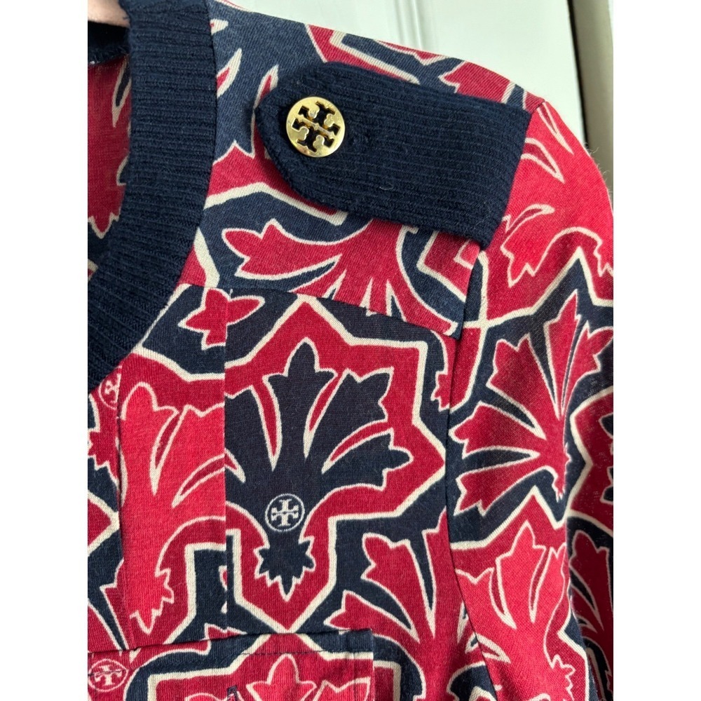 Tory Burch Truman Silk Blend Dress Small Magenta Navy Geometric Belted - Picture 5 of 11